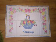 Makatka kuchenna Smacznego ręcznie robiona kolorowa serwetka obrus PRL