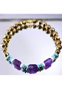 BRANSOLETKA KAMIEŃ AMETYST TURKUS HEMATYT FASETOWANY STAL BOHO HIt
