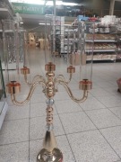 Ekskluzywny świecznik 5ramienny złoty z kloszami szklanymi 