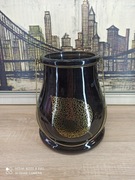 Szklany wazon z uchwytem – czarny z złotym motywem liścia