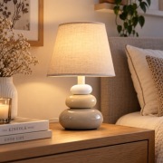 Ceramiczna Lampka Nocna z Abażurem BAKAJI – Nowa, Beżowa, E27