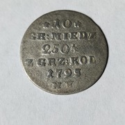 Stanisław A. Poniatowski, 10 groszy miedziane 1793 przebite z 1792