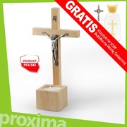 DREWNIANY JASNY KOMPLET KOLĘDOWY Krzyż Ścienny Świecznik Na Stół / Ścianę