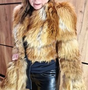 Luksusowa Kurtka z Futra Lisa i Skóry Naturalnej – Stan Idealny S/M