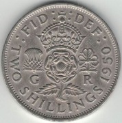 Wielka Brytania 2 szylingi two shillings (floren) 1950 28,4 mm - nr 1