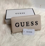 Guess portfel zip around natural beżowy duże logo z pudełkiem