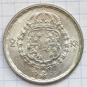 #2913 Szwecja 2 korony 1945 G  srebro piękna rzadsza!
