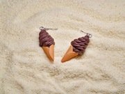 Kolczyki wiszące na biglu kręcone lody czekoladowe z modeliny fimo 