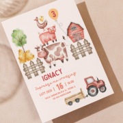 Zaproszenie urodzinowe dla dzieci ZESTAW kreatywny naklejki farma