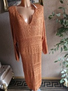 Sukienka długa  ażurowa pomarańczowa złota nitka narzutka Bastet S/M 