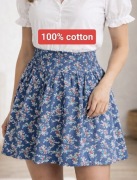 Spódnica mini rozkloszowana bawełniana w kwiaty Boho S