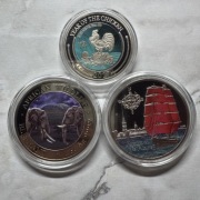 Zestaw 3 Monet Somalijski Słoń Niue Lunar Rok Koguta Regata Żaglowiec