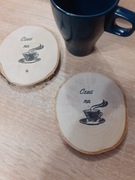 Podkładka pod kubek, naturalne drzewo. Czas na kawę. 