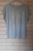 Szary T-shirt koszulka z krótkim rękawem złote napisy - rozmiar M/L