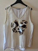 Bluzka damska ażurowa biała/bezowa serce , 