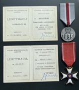 Zestaw medali PRL po jednej osobie z legitymacjami Krzyż OOP i Medal 1939