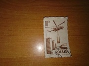 Znaczek pocztowy Panorama Katowic Spodek Polska śmigłowiec