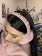 Nauszniki zimowe damskie z futerkiem i koralikami hartowane ręcznie