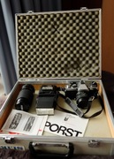 Porst CR-3 FX + 2 obiektywy + lampa + ALUMINIOWA WALIZKA , komplet  SPRAWNY