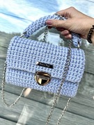 Niebieska elegancka torebka ręcznie robiona z nitką lurex handmade