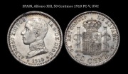 50 Centimos 1910 r. Hiszpania Alfons XIII PC-V UNC Srebrna Moneta