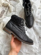 Czarne ocieplane botki sznurowane za kostkę Marc oPolo 37 skórzane