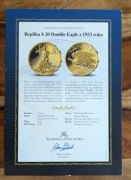 folder replika 20 $ Double Eagle z 1933 roku Skarbnica Narodowa