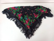 Szal z wełny ludowej z jaskrawym nadrukiem i frędzlami Duży chusta old