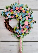 Przepiękny pastelowy wiosenny wianek na drzwi ścianę 42 cm Wielkanoc