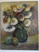 Stanisław Skrzypiński - Chryzantemy. 1991. Wym 50 x 39 cm. Olej na płótnie.