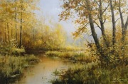 Jesień nad rzeką - obraz olejny 60x40