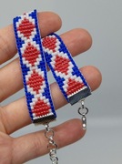 Bransoletka Krośniak czerwone romby niebieski perłowy krosno etno Handmade