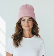 Kani czapka zimowa, haft, kolor różowy, rozmiar uniwersalny