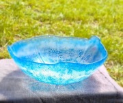 Misa ozdobna szklana błękitna, rękodzieło Szkło Art