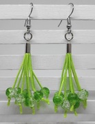 Kolczyki Miotełki lodowe trawiaste zielone, bawełna Chwosty Handmade