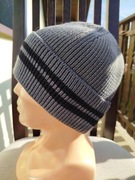 czapka z wełny Merino 100% z wywinieciem szara okazja