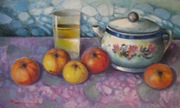 MARTWA NATURA Z JABŁKAMI I WAZĄ olej 30x49cm