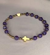 Bransoletka różaniec kamienie ametyst krzyżyk serduszko prezent pamiątka 