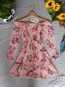 Sukienka w kwiaty z długim rękawem i gumką  