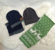 Zestaw zimowy męski 4w1 zielony szalik świąteczny komin czapka granatowa