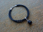 Podwójna skórzana bransoletka rzemyki  damska kamień Onyks 925