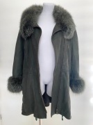 Kożuch z futrem naturalnym 100% skóra naturalna butelkowa zieleń XXL