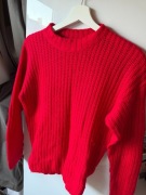 Sinsay - Czerwony sweter Gruby splot, prążkowany rozmiar XS