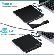 Zewnętrzny napęd CD DVD, USB 3.0 typu C Slim CD/DVD+/-RW ROM