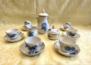 Miśnia serwis do mokki idealny stan, kobaltowe kwiaty i owady Meissen 