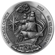 Rwanda: Nautical Ounce - USS Constitution 1 oz Srebra 2022 Antique Finish
