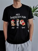 Mistickers Nowa koszulka czarna męka L nadruk Jeść Pić Spać (koty)