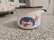 Stary garnek emaliowany zima święta bałwanek prl