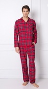 Męska piżama flanelowa bawełna 100% .kratka czerwona rozpinana rozmiar L