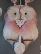 Sowa biało różowa 35 cm x 65 cm